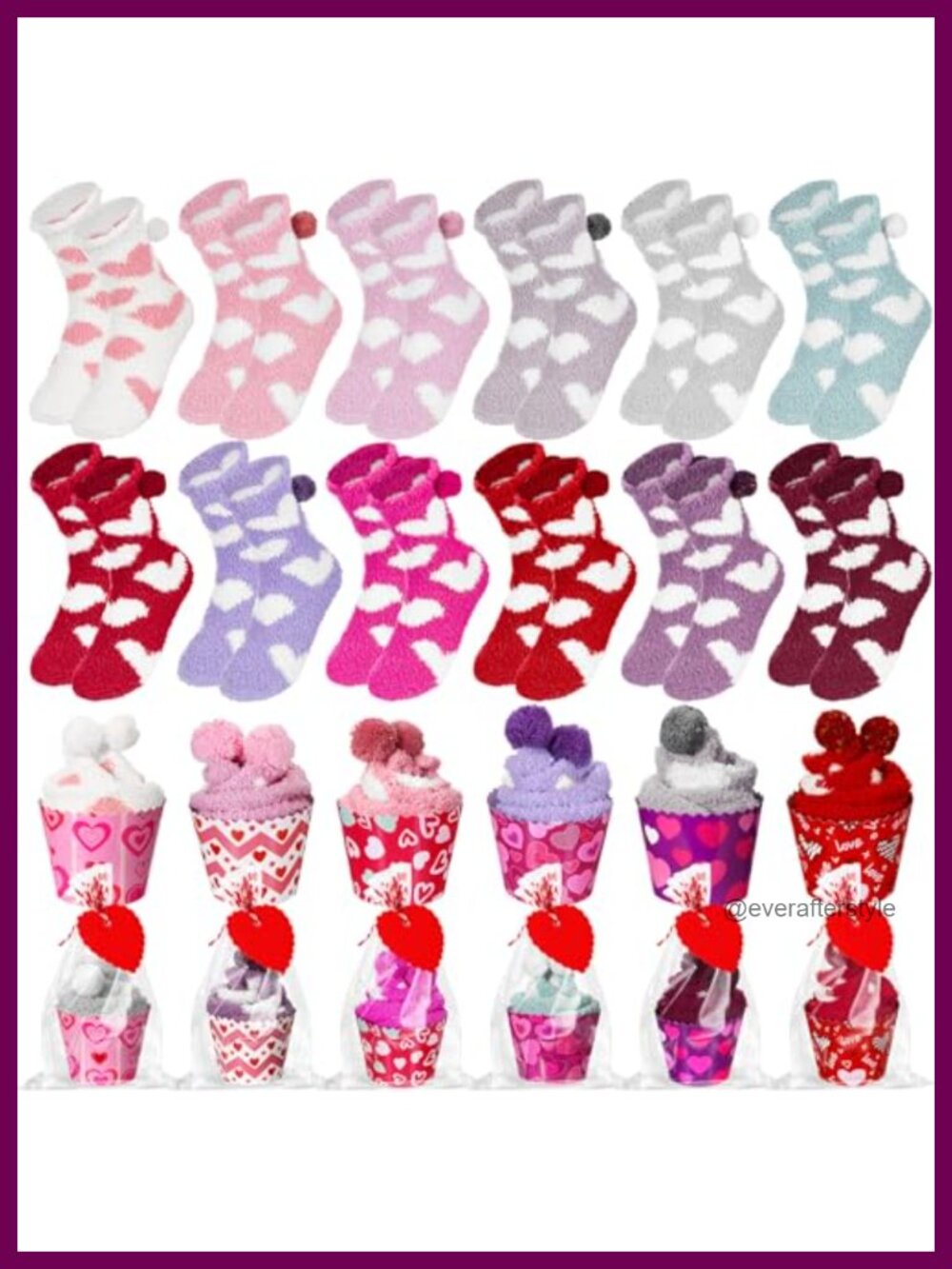 12 Pairs Valentine Fuzzy Slipper Socks Polyester Gift Set Cupcake Card DIY